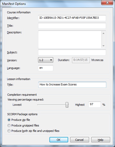 Moodle dialog box for scorm integration