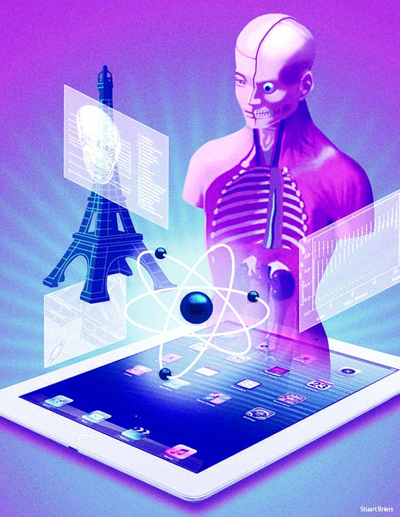 iPad with different images hovering above