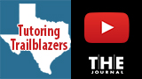 YouTube icon, text reads "tutoring trailblazers" over an icon representing the state of Texas