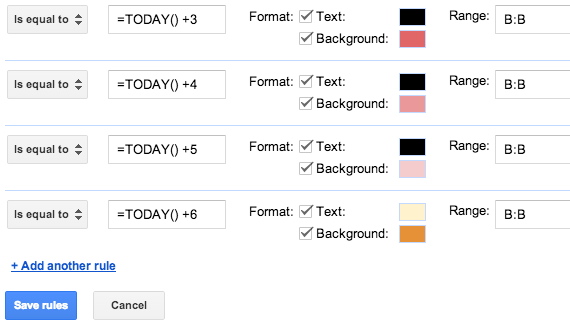 Google sheets conditional formatting date options