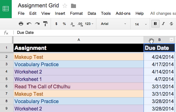 google sheets example 1