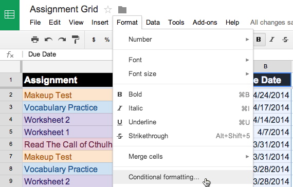 google sheets example 2