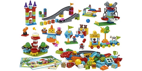 The kit includes 295 DUPLO bricks, which are larger than standard Lego bricks. The set has gears, tracks, pulleys, boats and figures, as well as eight double-sided building inspiration cards with 16 models to build.