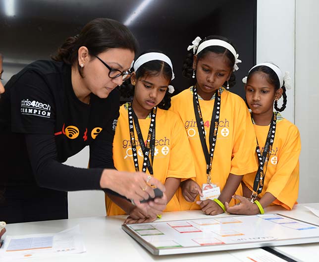 Mastercard's Girls4Tech sessions bring female role models together with female students to talk about career options and try out STEM activities.