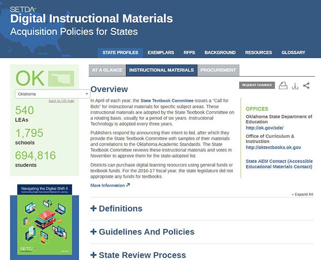 SETDA has updated its free tool for helping schools implement digital curriculum. The latest updates to the Digital Instructional Materials Acquisition Policies for States (DMAPS) are intended to clarify state policies and practices.