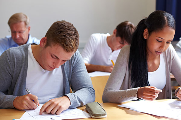 student taking exam