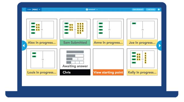 The Nearpod Math teacher dashboard shows the real-time progress of each student working on an assignment or group lesson.