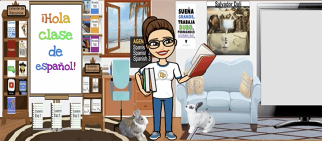 Spanish teacher Rosemary Martin created a bitmoji character with her school's gear to help connect with her students during pandemic school closures.