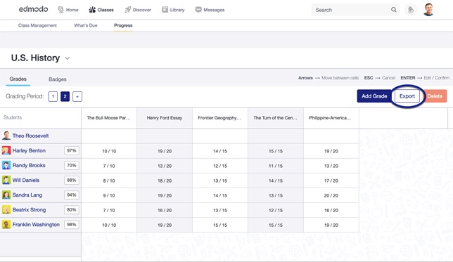 How to export a Gradebook on Edmodo teacher account