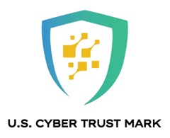 Image is proposed logo for FCC smart device cyber trust labeling program with the words U.S. Cyber Trust Mark