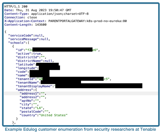 Screenshot of security research identifying API vulnerabilities in Edulog school bus tracking platform