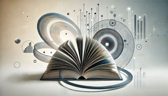 illustration of an open book with lines and circles around it