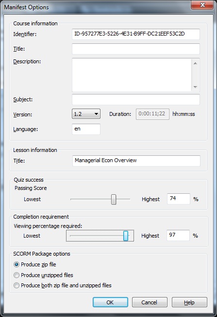 Moodle dialog box for scorm integration