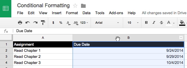 conditional formatting in Goole Sheets