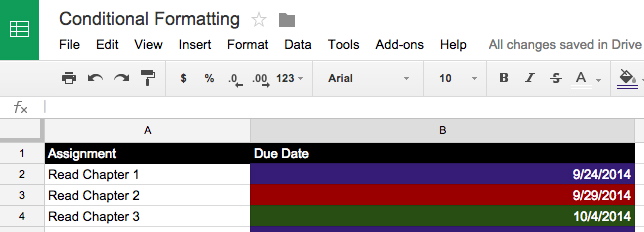 conditional formatting in Goole Sheets
