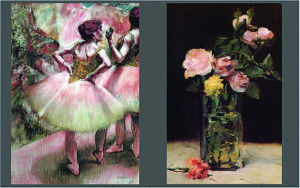 Degas’ Dancers Wearing Pink and Green and Manet’s Roses in a Glass Vase