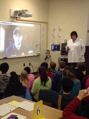 Dacia Jones leads a class in a Skype session with NASCAR Driver James Buescher.