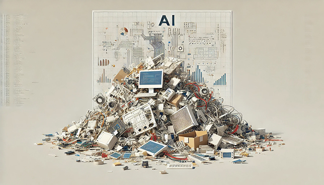 heap of scattered, incomplete circuit boards, blueprints, and digital files