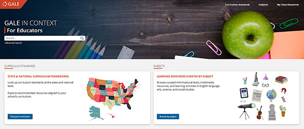 Gale In Context: For Educators dashboard