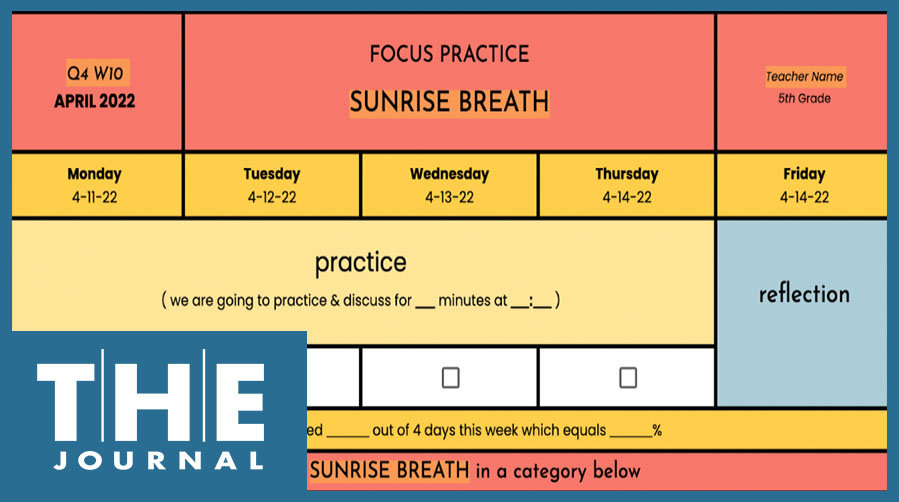 Chart showing an example log of SEL practice Sunrise Breath yoga for kids