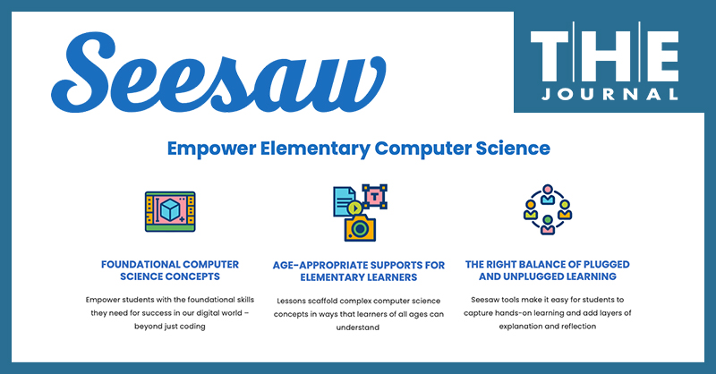 seesaw logo and screenshot from their website page on K-5 computer science curriculum