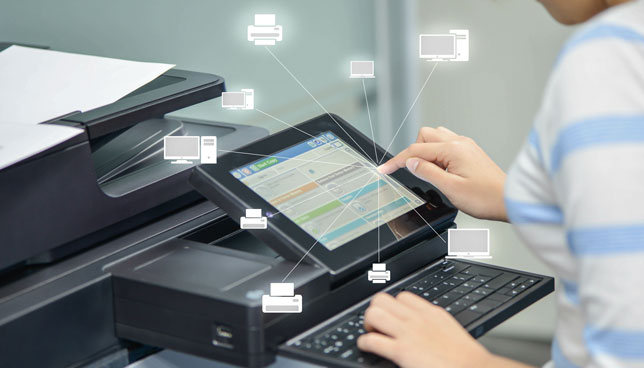 woman using network-connected printer