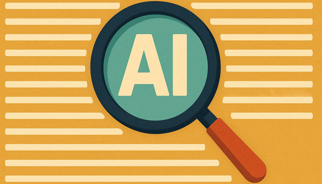 magnifying glass highlighting the letters “AI” within lines of text