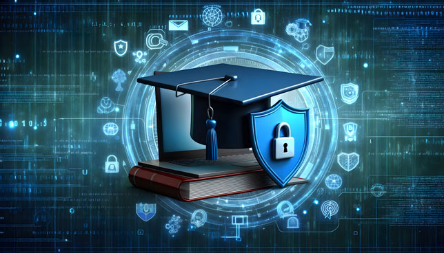 cyber security training icon with a graduation cap and shield