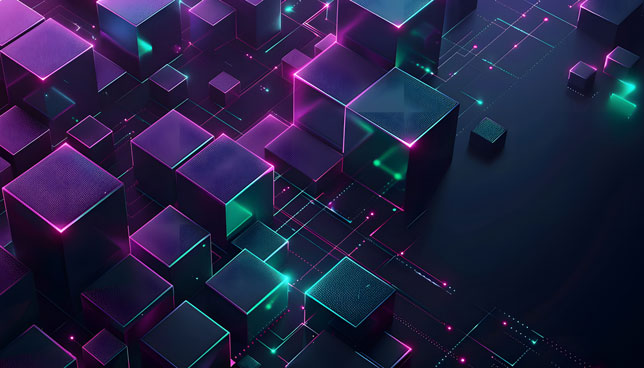 abstract metallic cubes and networking lines