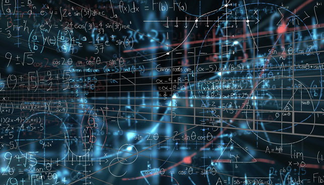 Image of digital screen with data and math formulas on black background