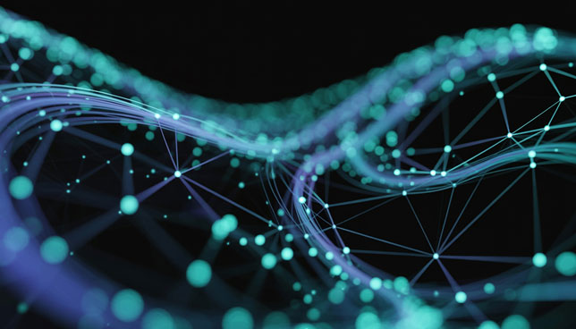 Abstract Network Connection Structure with Glowing Nodes and Lines on Dark Background