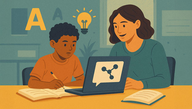 tutor and student working together at a laptop