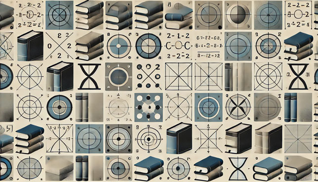 geometric pattern of mathematical symbols and hardcover books