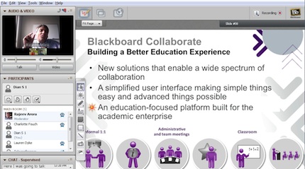 Blackboard Collaborate 11 automatically switches the current speaker to the larger window.