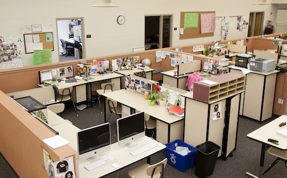   Cubicle-style pods are made up of 10 individual workstations each.