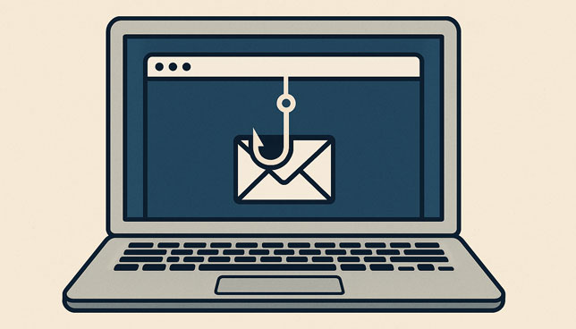 laptop displaying a phishing email icon inside a browser window on the screen