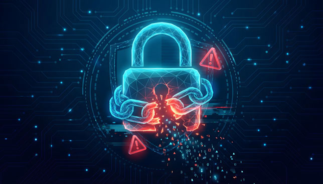 broken digital lock and glowing chain