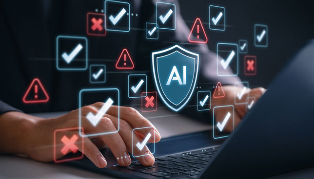 checklist and alert icons floating over laptop