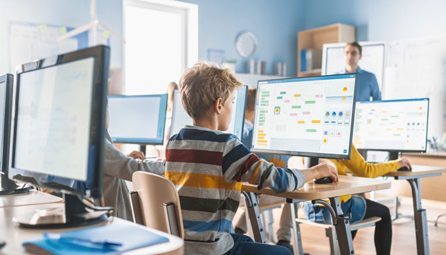 Schoolchildren Work on Personal Computers