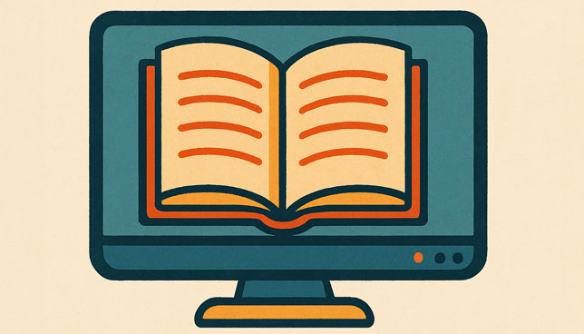 computer monitor displaying an open book on screen