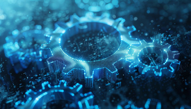 Abstract blue digital gears