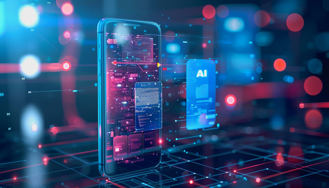 abstract smartphone translucent screen displaying AI interface