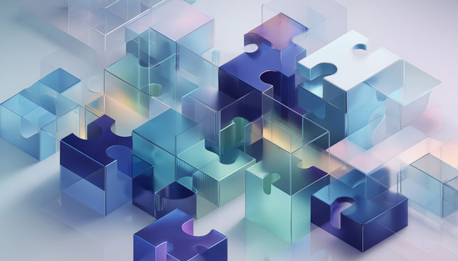interconnected blue glass cubes