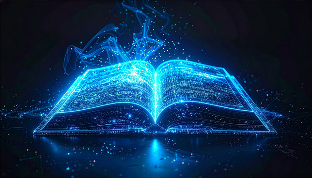 Futuristic glowing digital book