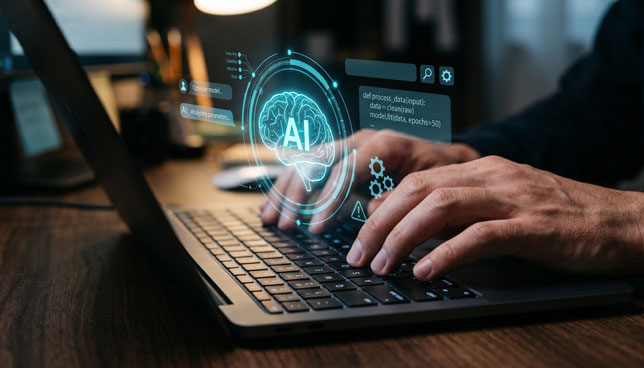 AI artificial intelligence interface over laptop keyboard