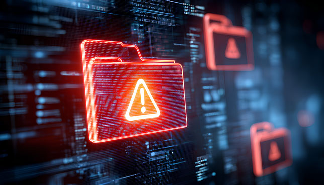Digital document and folder warning alert with error