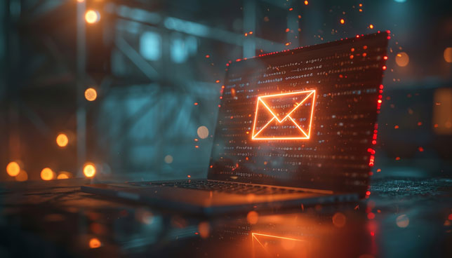 email and binary code on computer screen