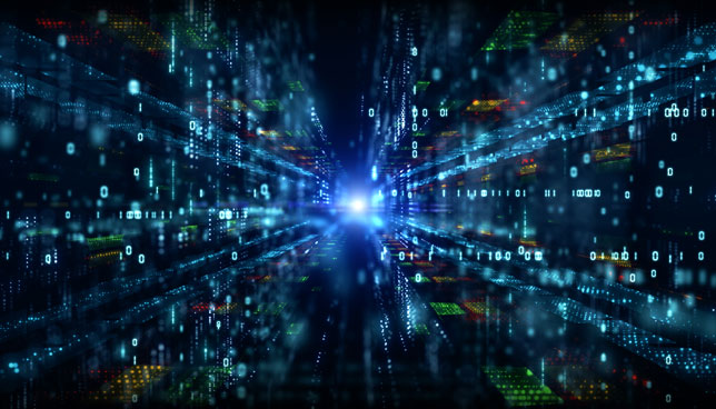 Digital cyberspace with particles and Digital data
