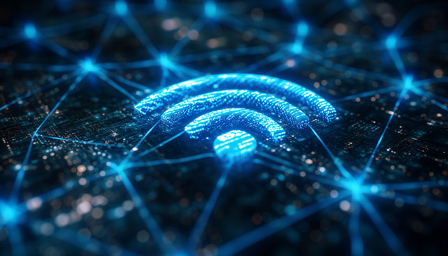 Wireless network and connection abstract data background with wifi symbol 