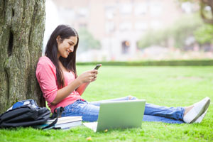 college student studying with smartphone